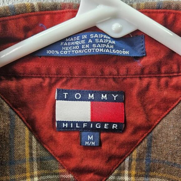 Tommy Hilfiger Flannel Mens Sz Medium Brown Burgundy Plaid Button Up Shirt - Picture 4 of 8